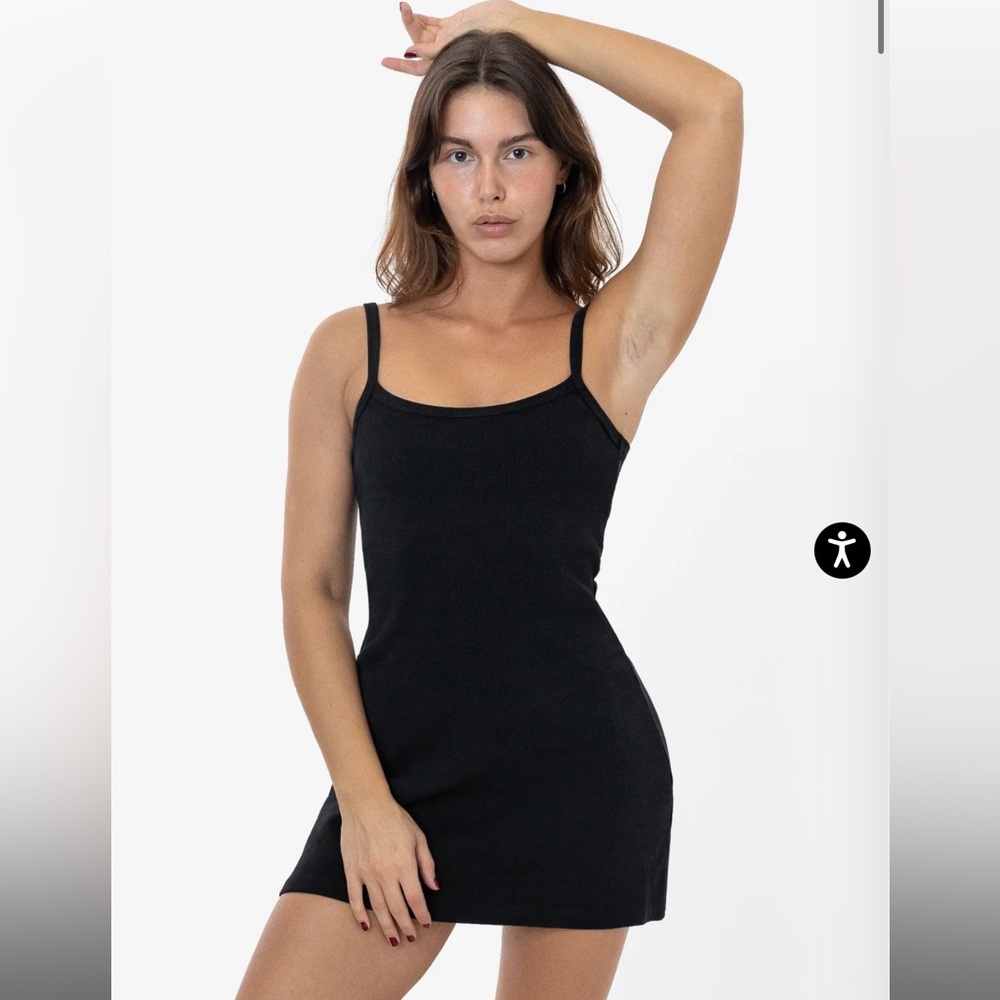 Los Angeles apparel: HEAVY RIB SPAGHETTI MINI DRESS- black